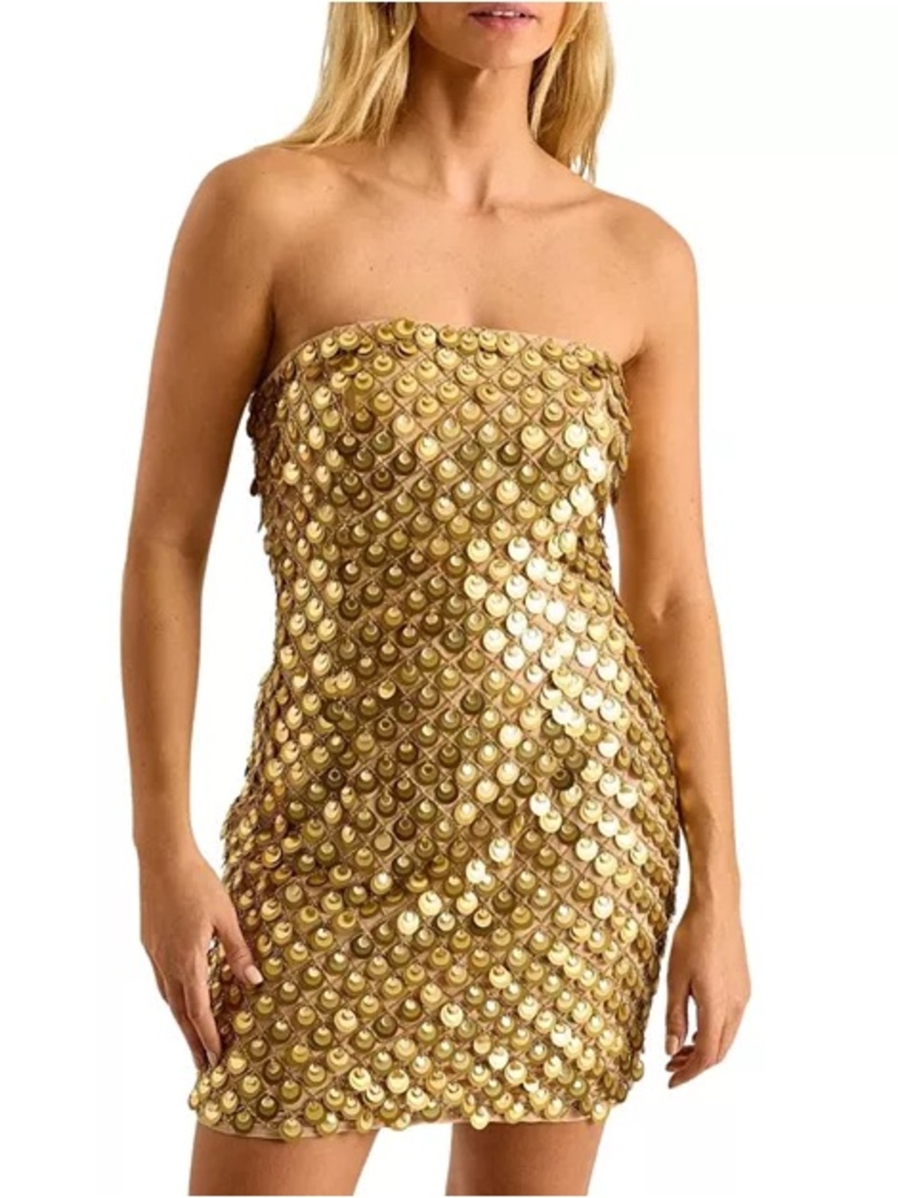 35. Nasty Gal • $355 Layered Disc Bandeau Mini Dress